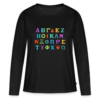 Alphabet grec - T-shirt manches longues Premium bio Femme - noir - Devant - Julia (174cm)