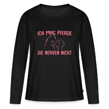 Ich mag Pferde die nerven nicht Reiterin - Frauen Premium Bio Langarmshirt - Schwarz - Vorne - Julia (174cm)