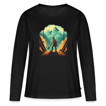 Retro Minenarbeiter mit Schaufel - Frauen Premium Bio Langarmshirt - Schwarz - Vorne - Julia (174cm)