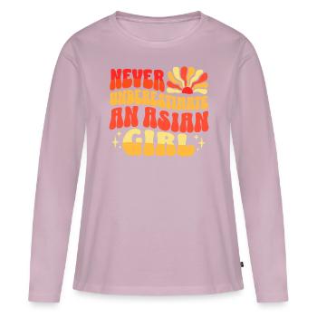 Jamais Sous-estimer Fille Asiatique - T-shirt manches longues Premium bio Femme - rose poudré - Devant - Julia (174cm)