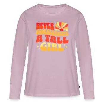 Jamais Sous-estimer Fille Grande - T-shirt manches longues Premium bio Femme - rose poudré - Devant - Julia (174cm)
