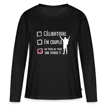 Rando randonnée passion marche humour célibataire - T-shirt manches longues Premium bio Femme - noir - Devant - Julia (174cm)