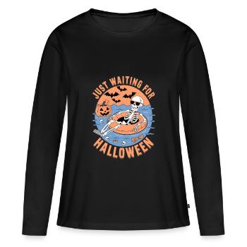Juste en attendant le squelette d’Halloween - T-shirt manches longues Premium bio Femme - noir - Devant - Julia (174cm)