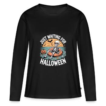 Juste en attendant le squelette d’Halloween - T-shirt manches longues Premium bio Femme - noir - Devant - Julia (174cm)