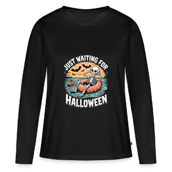 Juste en attendant le squelette d’Halloween - T-shirt manches longues Premium bio Femme - noir - Devant - Julia (174cm)