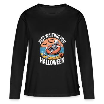 Juste en attendant le squelette d’Halloween - T-shirt manches longues Premium bio Femme - noir - Devant - Julia (174cm)