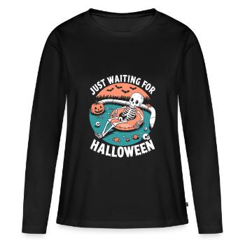 Juste en attendant le squelette d’Halloween - T-shirt manches longues Premium bio Femme - noir - Devant - Julia (174cm)