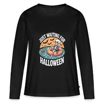 Juste en attendant le squelette d’Halloween - T-shirt manches longues Premium bio Femme - noir - Devant - Julia (174cm)