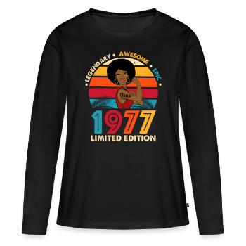 1977 Jubiläum Afro Woman Limited Edition - Frauen Premium Bio Langarmshirt - Schwarz - Vorne - Julia (174cm)