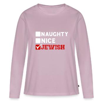 Hanoukka Hanoukka Hanoukka - T-shirt manches longues Premium bio Femme - rose poudré - Devant - Julia (174cm)