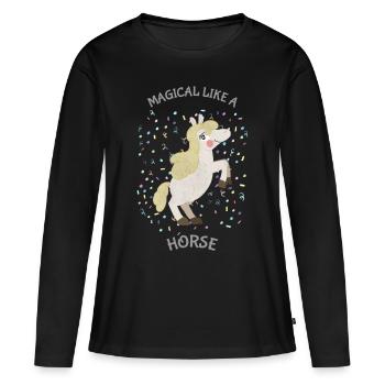 MAGIQUE COMME UN CHEVAL - T-shirt manches longues Premium bio Femme - noir - Devant - Julia (174cm)