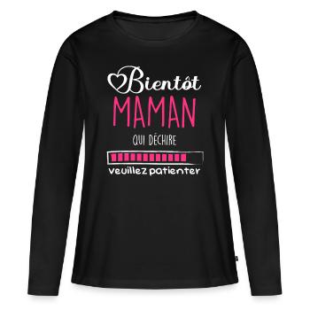 Bientôt maman qui déchire - T-shirt manches longues Premium bio Femme - noir - Devant - Julia (174cm)