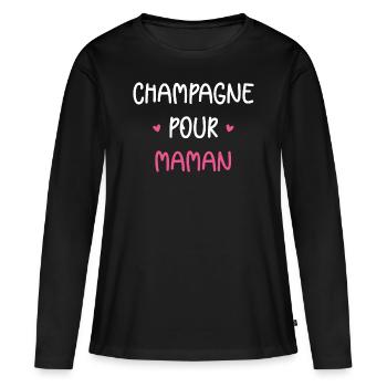pour maman - T-shirt manches longues Premium bio Femme - noir - Devant - Julia (174cm)