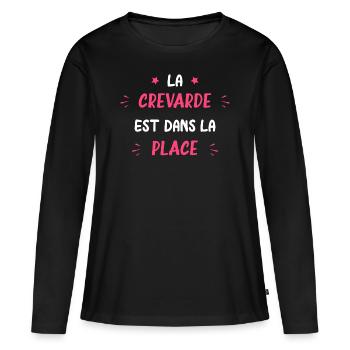 La crevarde est dans la place - T-shirt manches longues Premium bio Femme - noir - Devant - Julia (174cm)