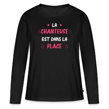 La chanteuse est dans la place - T-shirt manches longues Premium bio Femme - noir - Devant - Julia (174cm)