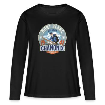 Mont Blanc Chamonix Jahrgang - Frauen Premium Bio Langarmshirt - Schwarz - Vorne - Julia (174cm)