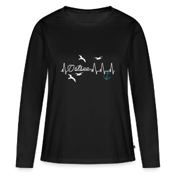 Ostseeliebe Heartbeat Anker + Möven - Frauen Premium Bio Langarmshirt - Schwarz - Vorne - Julia (174cm)
