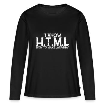 Je sais HTML Comment faire des lasagnes - T-shirt manches longues Premium bio Femme - noir - Devant - Julia (174cm)