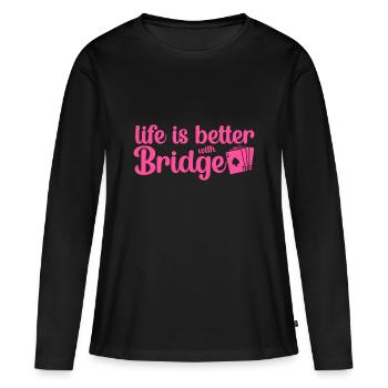 Joueur de bridge fille Joueur de bridge Dictons Rose - T-shirt manches longues Premium bio Femme - noir - Devant - Julia (174cm)