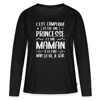 C'est compliqué d'être une Princesse et une Maman - T-shirt manches longues Premium bio Femme - noir - Devant - Julia (174cm)