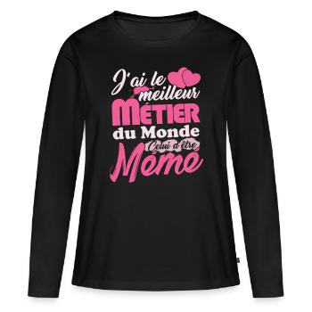 Cadeau Mémé Fête des Mères Meilleur Métier - T-shirt manches longues Premium bio Femme - noir - Devant - Julia (174cm)
