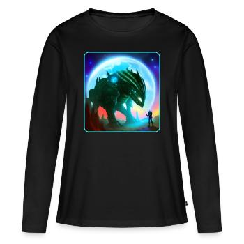 Astronaute et machine extraterrestre - T-shirt manches longues Premium bio Femme - noir - Devant - Julia (174cm)