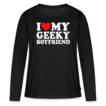J'aime Mon Petit Ami Geek J'Adore Mon Copain Geek - T-shirt manches longues Premium bio Femme - noir - Devant - Julia (174cm)