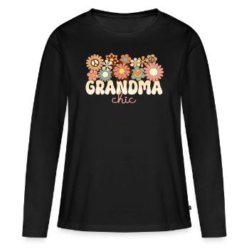Retro Boho 1970 Mami Formidable Mamie Chic - T-shirt manches longues Premium bio Femme - noir - Devant - Julia (174cm)