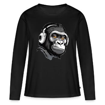 Gorille cool avec des écouteurs - T-shirt manches longues Premium bio Femme - noir - Devant - Julia (174cm)