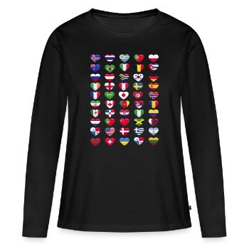Drapeaux nationaux Drapeaux nationaux Forme du cœur - T-shirt manches longues Premium bio Femme - noir - Devant - Julia (174cm)
