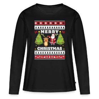 Joyeux Noël Joyeux Noël - T-shirt manches longues Premium bio Femme - noir - Devant - Julia (174cm)