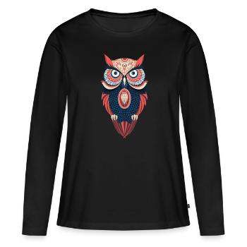 Caricature de dessin animé hibou Caricature d'animaux de dessin animé - T-shirt manches longues Premium bio Femme - noir - Devant - Julia (174cm)