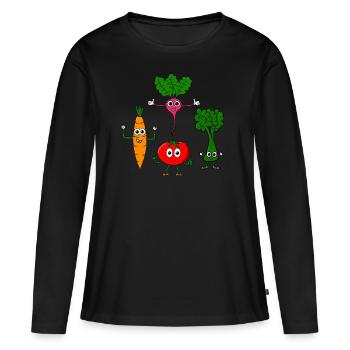 Légumes divers - T-shirt manches longues Premium bio Femme - noir - Devant - Julia (174cm)
