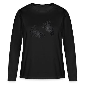 Bébé Pieds Bébé Grossesse Ventre bébé - T-shirt manches longues Premium bio Femme - noir - Devant - Julia (174cm)