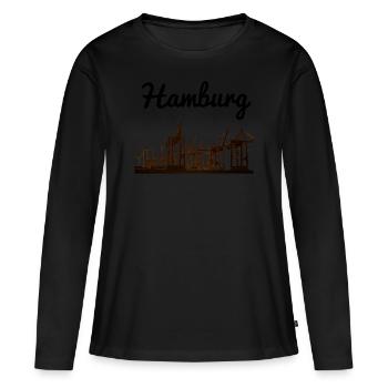 Port de hambourg - T-shirt manches longues Premium bio Femme - noir - Devant - Julia (174cm)