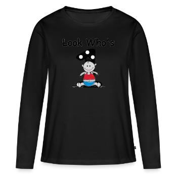 Premier anniversaire - T-shirt manches longues Premium bio Femme - noir - Devant - Julia (174cm)