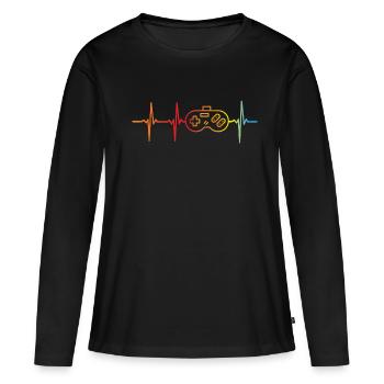 Gamer EKG Vollblut Gamer Gamer Herz - Frauen Premium Bio Langarmshirt - Schwarz - Vorne - Julia (174cm)
