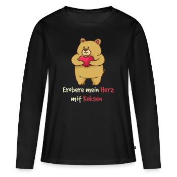 Teddy erobere mein Herz mit Keksen Valentinstag - Frauen Premium Bio Langarmshirt - Schwarz - Vorne - Julia (174cm)