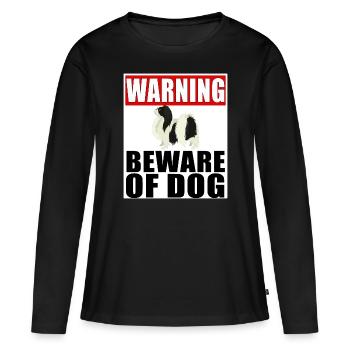 Attention, menton japonais, attention, chien - T-shirt manches longues Premium bio Femme - noir - Devant - Julia (174cm)