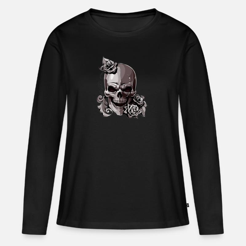 Skull - Frauen Premium Bio Langarmshirt - Schwarz
