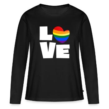 LGBT Gay Pride Coeur Heart Arc-en-ciel Amour Amour - T-shirt manches longues Premium bio Femme - noir - Devant - Julia (174cm)