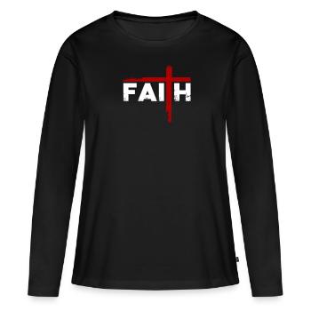 Faith Christen - Frauen Premium Bio Langarmshirt - Schwarz - Vorne - Julia (174cm)