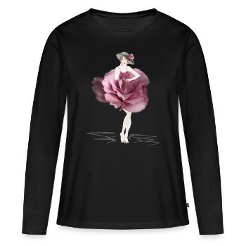 Femme de fleurs en rose rose - T-shirt manches longues Premium bio Femme - noir - Devant - Julia (174cm)