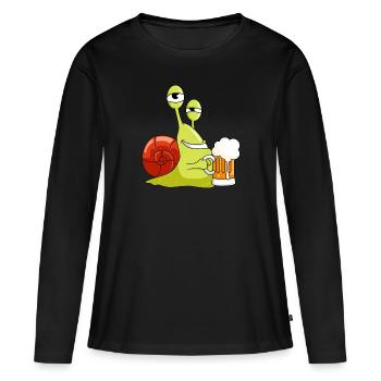 Witzige Schnecke mit Bier Biergarten Geschenk - Frauen Premium Bio Langarmshirt - Schwarz - Vorne - Julia (174cm)