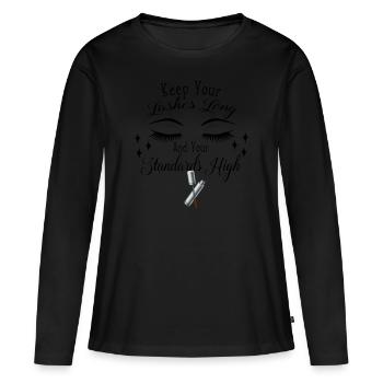 Keep Your Eyelashes Long T-shirt - Women's Premium Organic Long Sleeve Shirt - black - Front - Julia (174cm)
