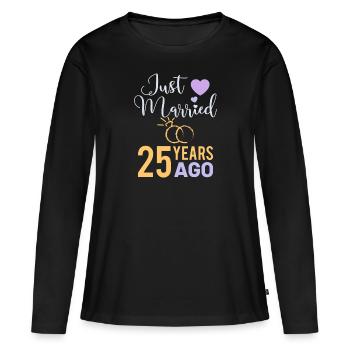 25 ans de mariage en argent - T-shirt manches longues Premium bio Femme - noir - Devant - Julia (174cm)