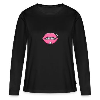 Maske mit Lippen und Piercings Gesichtsmaske - Frauen Premium Bio Langarmshirt - Schwarz - Vorne - Julia (174cm)