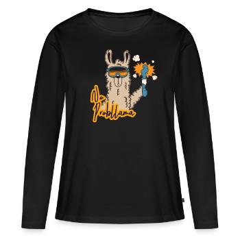 No Problama Lab LLAMA Lama Alpaka - Frauen Premium Bio Langarmshirt - Schwarz - Vorne - Julia (174cm)