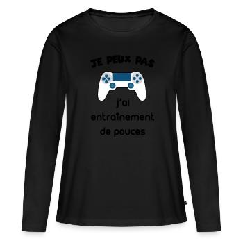 humour console - T-shirt manches longues Premium bio Femme - noir - Devant - Julia (174cm)
