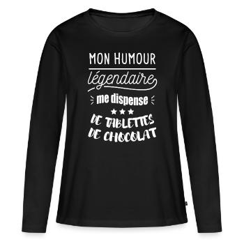 pas besoin d abdos avec un humour pareil - T-shirt manches longues Premium bio Femme - noir - Devant - Julia (174cm)